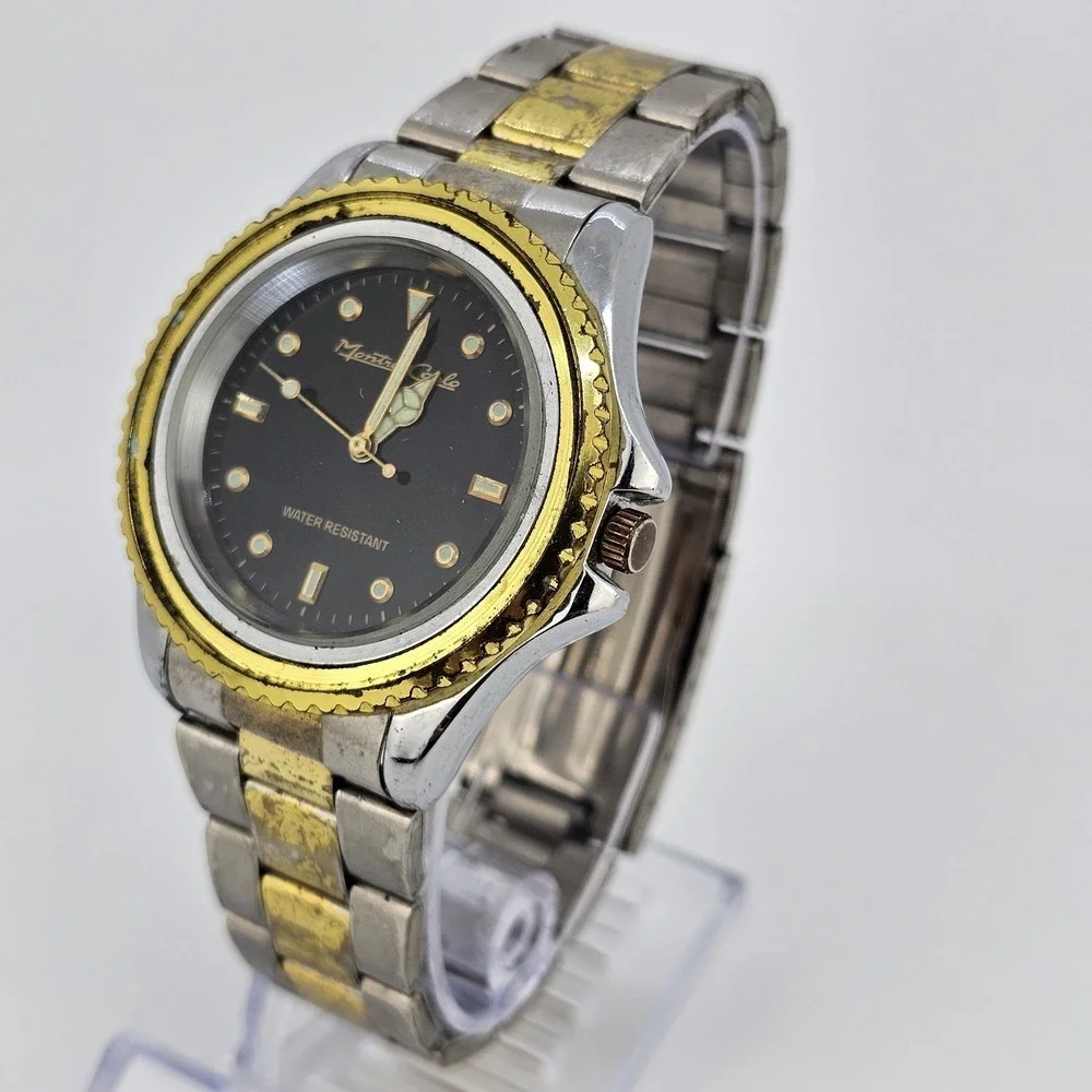 40MM Men's Watch Black Dial Two‎ Tone Bracelet Band 7.5
